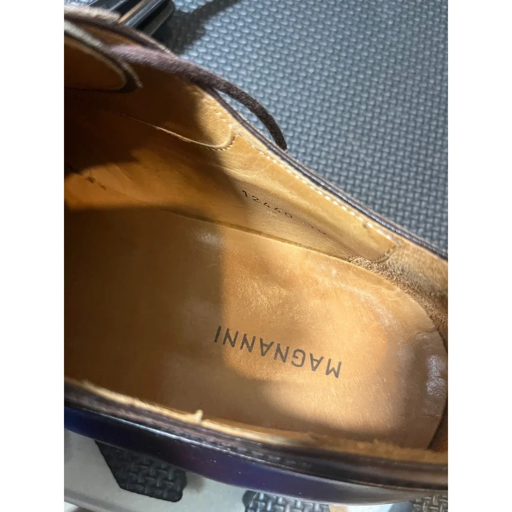 Magnanni Derby Shoes Mens 10 Brown Leather Cap Toe Brogue 12440 Made in Spain